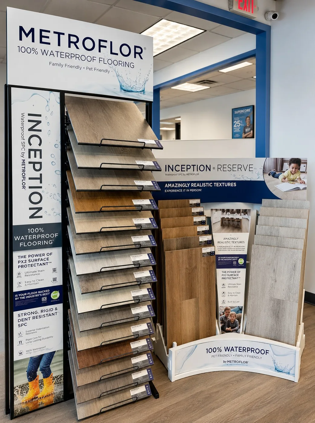 Metroflor Inception waterproof SPC vinyl plank flooring display at JR Hardwood Supplies Falmouth MA